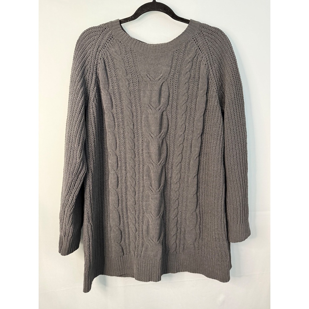 J Jill Chenille Cable Knit Sweater Tunic Gray Women's Size‎ M